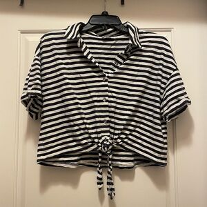 Splendid Navy and White Striped Tie-Front Blouse